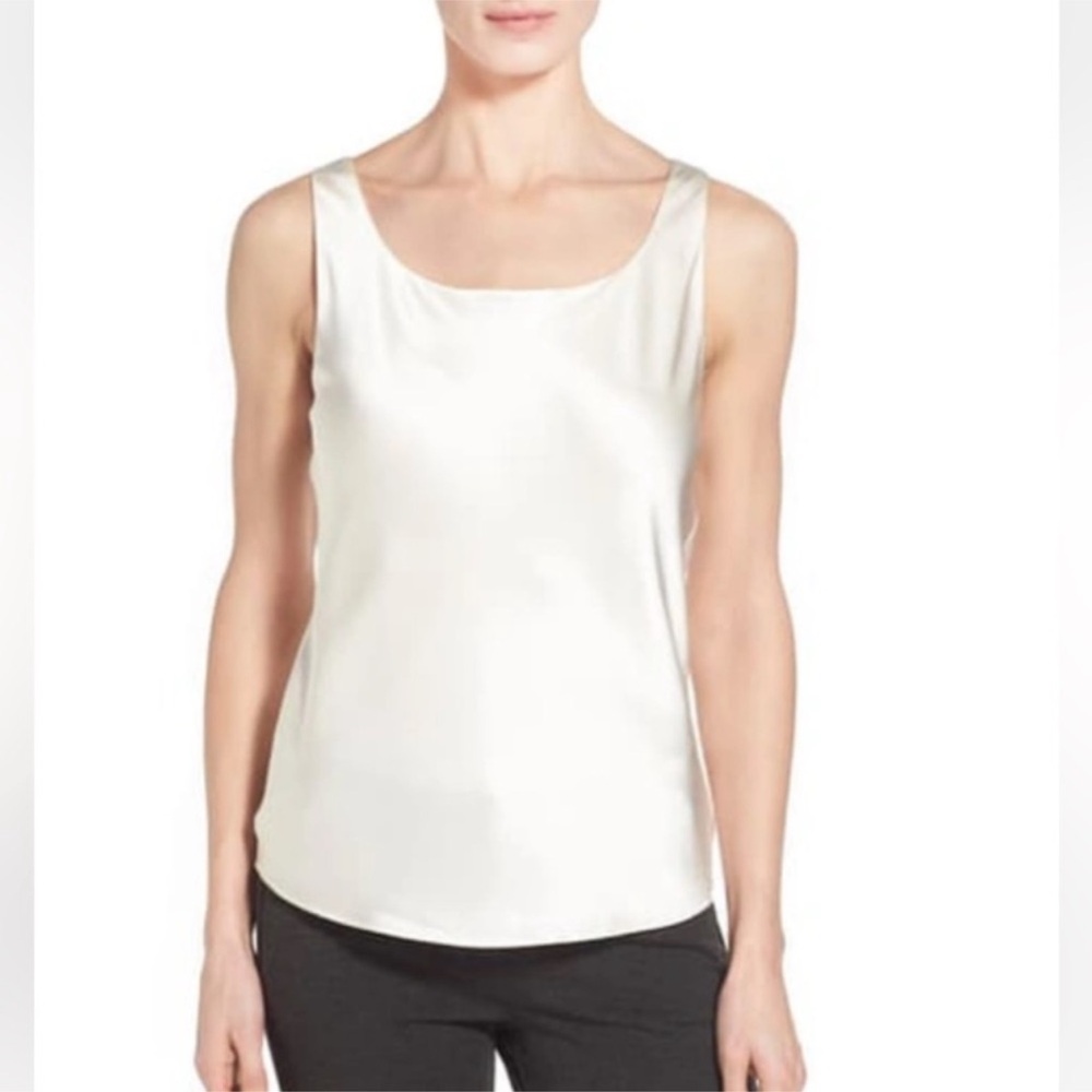 Lafayette 148 New York Womens 100% Silk Scoop Neck Tank Top Blouse Cream Size 12